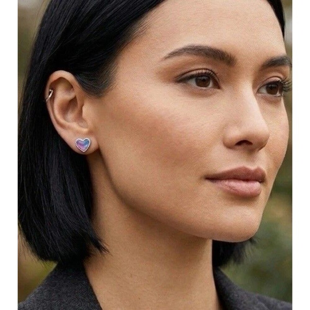 Kendra Scott Earrings Womens Ari Heart Watercolor Illusion Silver Stud Post NWT